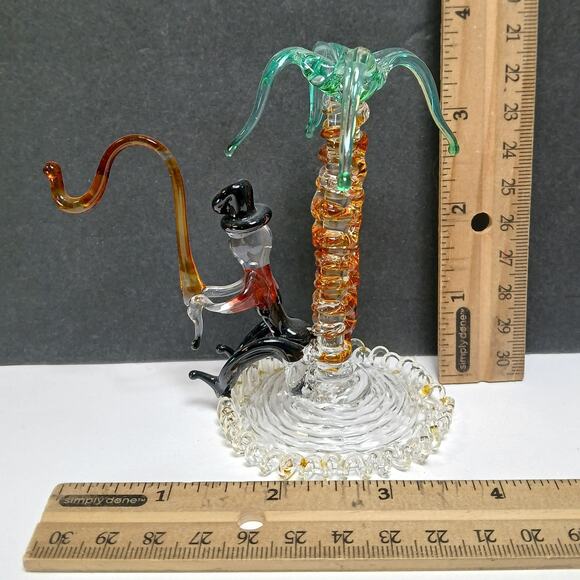 Hand Blown Spun Art Glass Man Fishing Under Palm Tree Figurine - Picture 4 of 11